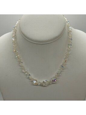 Vintage Clear Faceted Glass Bead Necklace With Shepherds Hook Clasp 1940-1950s